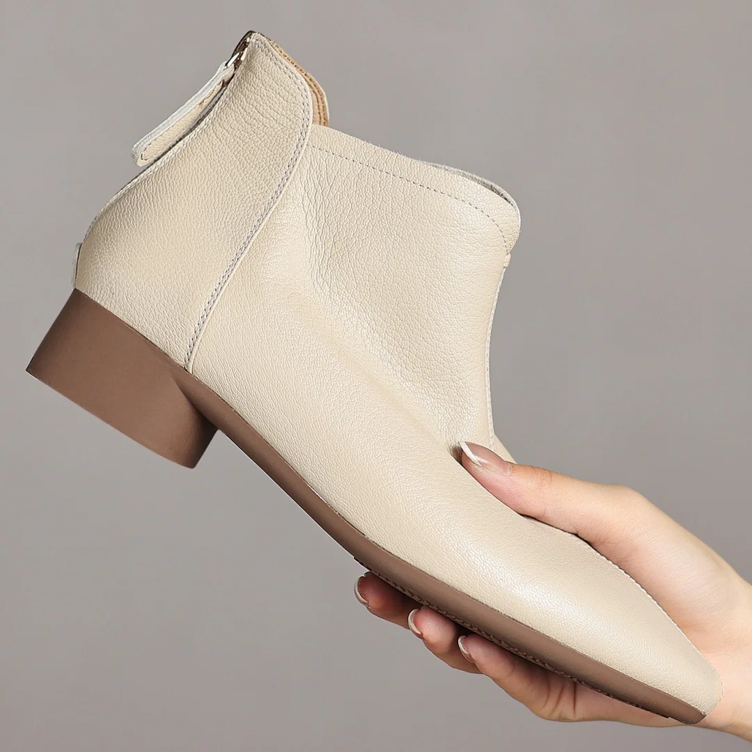 Women\'s sheepskin pointed toe back zip flats autumn ankle boots high quality soft comfortable causal female short booties shoes