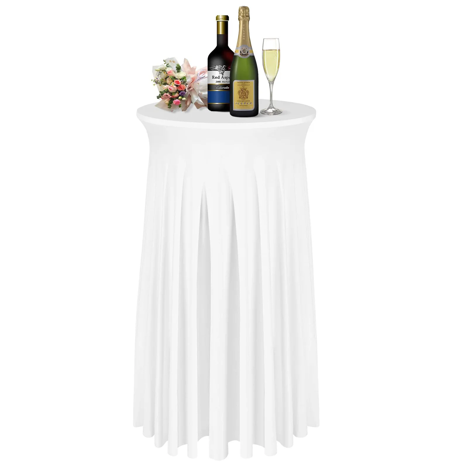 Cocktail Table Cover with Natural Wavy Round Skirt, Fitted High Top Table for Bar, Wedding Banquet