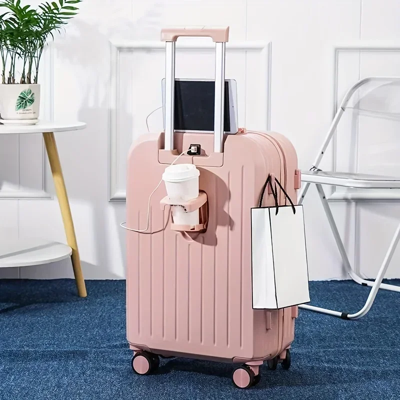 2pcs Travel Suitcase Set,Preppy Style Hardshell Spinner Luggage,ABS+PC Material,with USB Port,Combination Lock,Zipper Closure