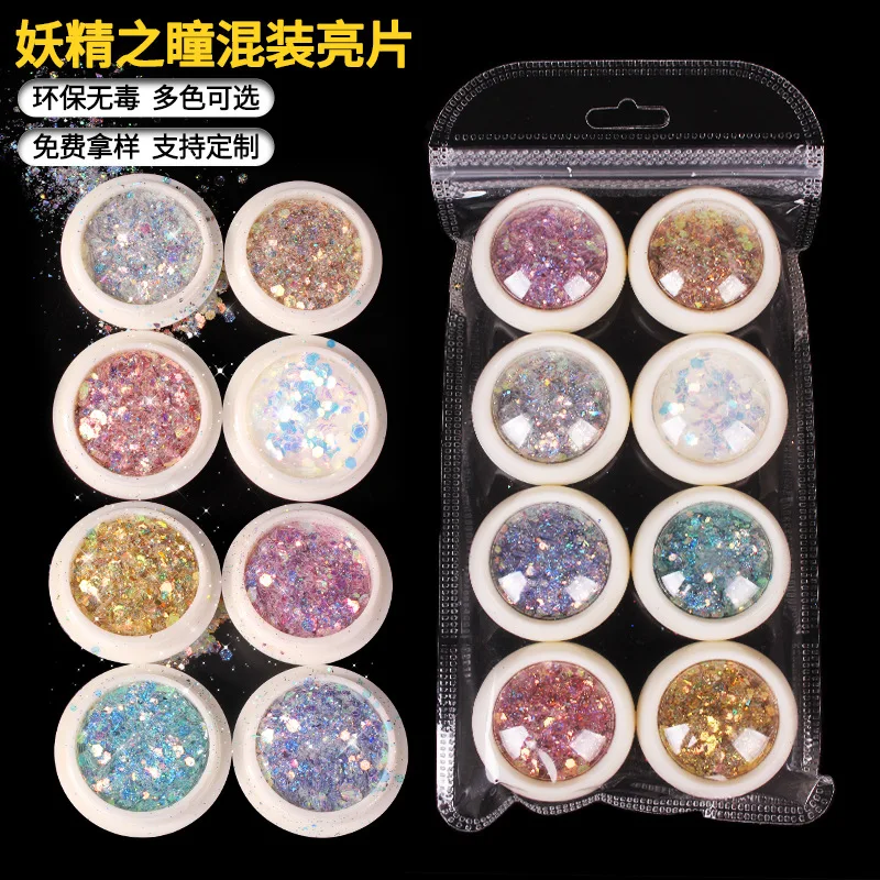 8pcs/Set Shining Mixed Hexagon Chunky Nail Sequins Sparkly Flakes Slices for UV Gel Polish Manicures Body/Eye/Face Glitter