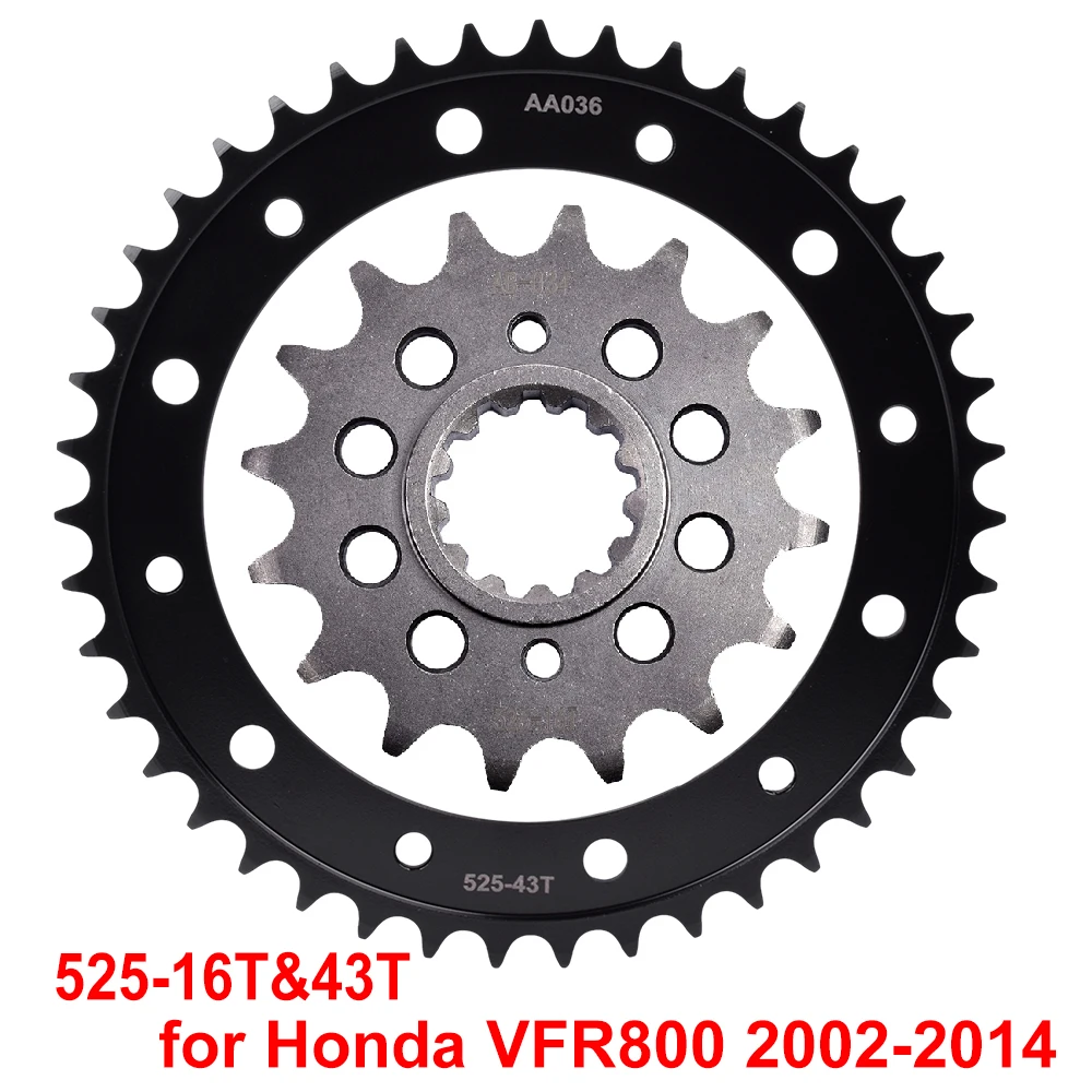 

525 16T 43T Motor Bike Front Rear Sprocket Gear Wheel Cam for Honda VFR800 2002-2014