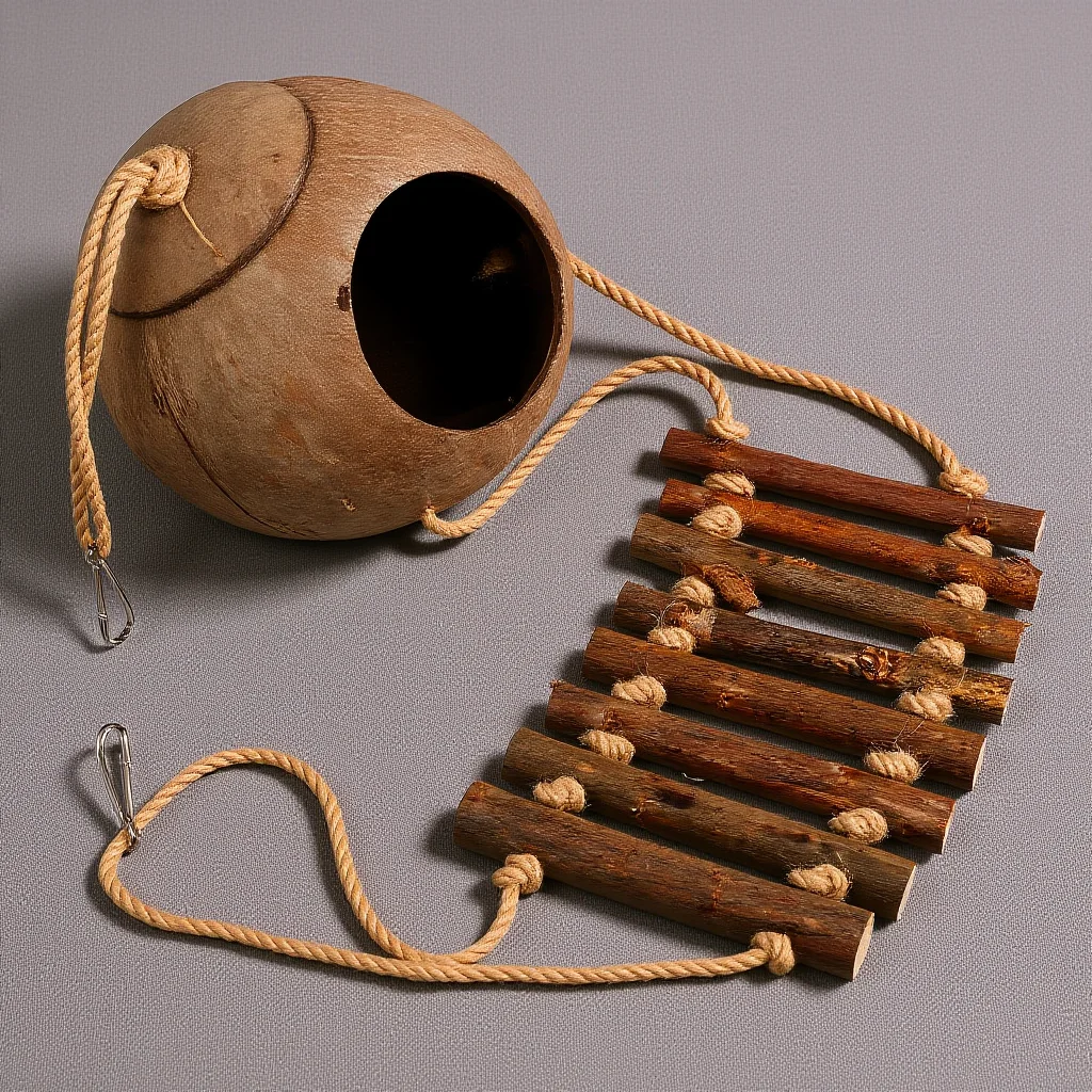 

Reptile Hiding Cave Decorative Ladder Coconuts Shell Shelter Small Lightweight Natural Shelter Terrarium Ornament Reptile