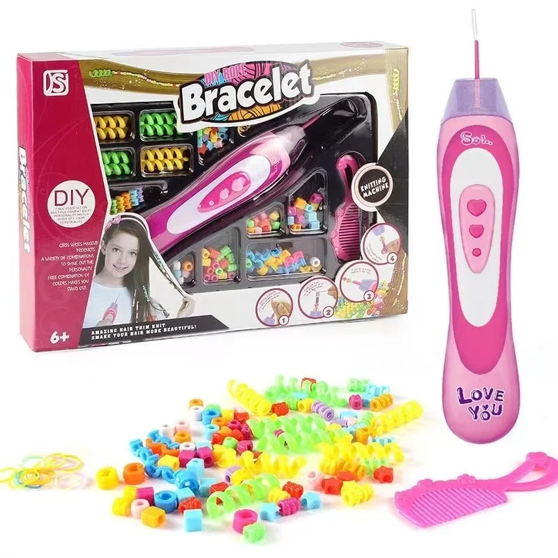 Beads Toys Hair Braider Device Girl Play House Creative Beaded Hair Bracelet Toy Necklace Making Kit Wig Comb Dressing Toy Gifts