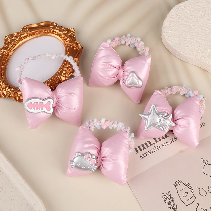 لطيف مرحبا كيتي الأطفال الشعر القوس حفلة هدية العلاقات الشعر الطفل القوس الكعك النسيج العلاقات الشعر الفتيات عالية ذيل حصان إكسسوارات الشعر