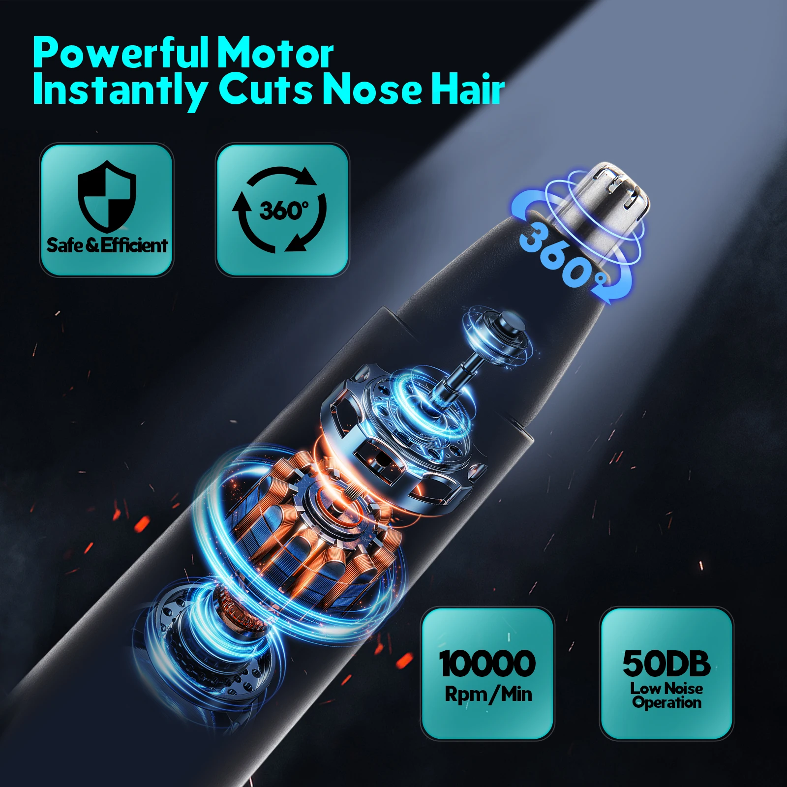 

FEITA электрический мужской триммер для волос в носу и ушах, перезаряжаемая беспроводная бритва для волос в носу с двумя лезвиями 360, водонепроницаемая, безопасная очистка