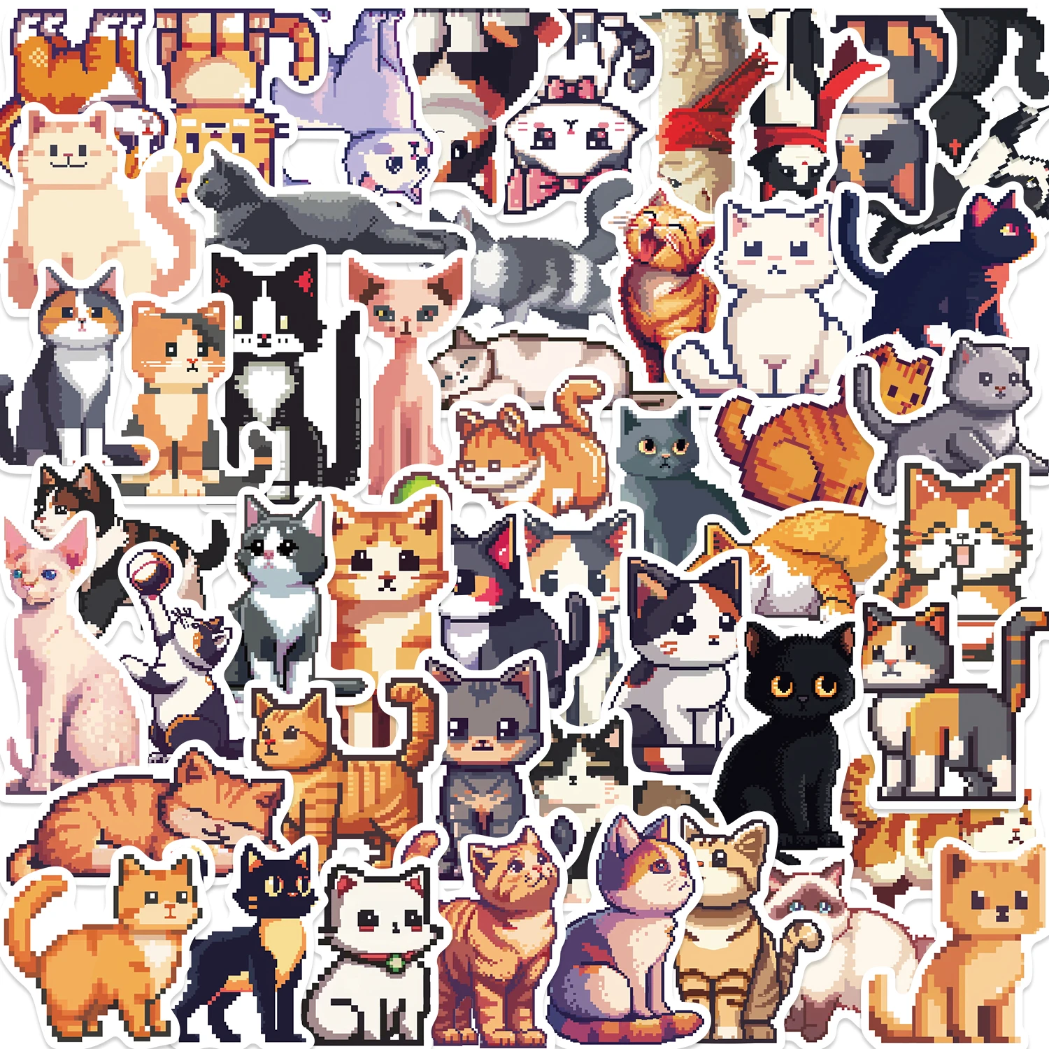 50pcs Cute Animal Pixel Cat Reflective Waterproof Sticker Decoration Car Style Fun Waterproof Engine Helmet Children's Toy