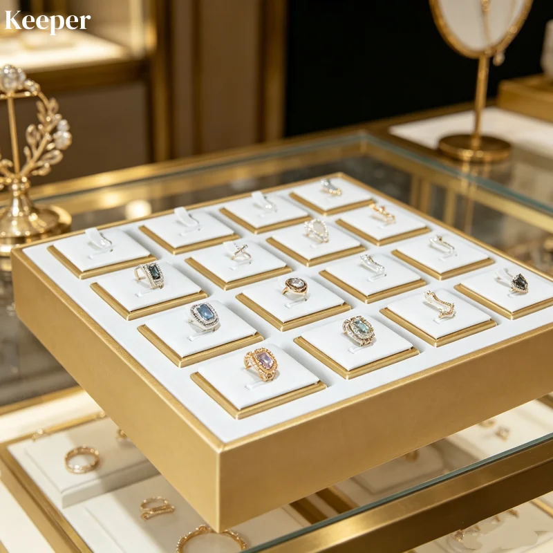 

Роскошный золотисто-белый поднос для демонстрации ювелирных изделий, подставка-органайзер для серег и колец, витринный реквизит и держатель для хранения для магазина