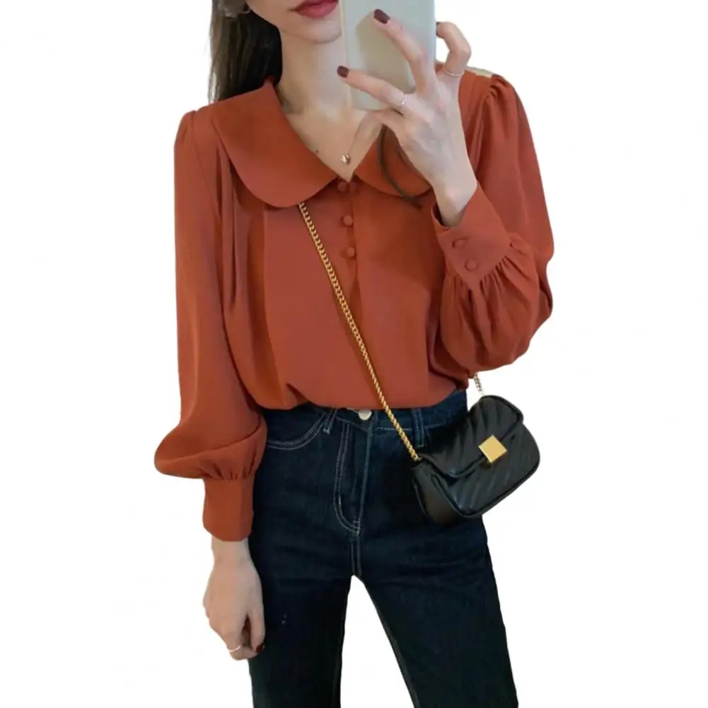 Formal Lapel Collar Shirt for Women French-inspired Doll Collar Tops for Women Chic Pullovers for Spring Autumn Commutes Women