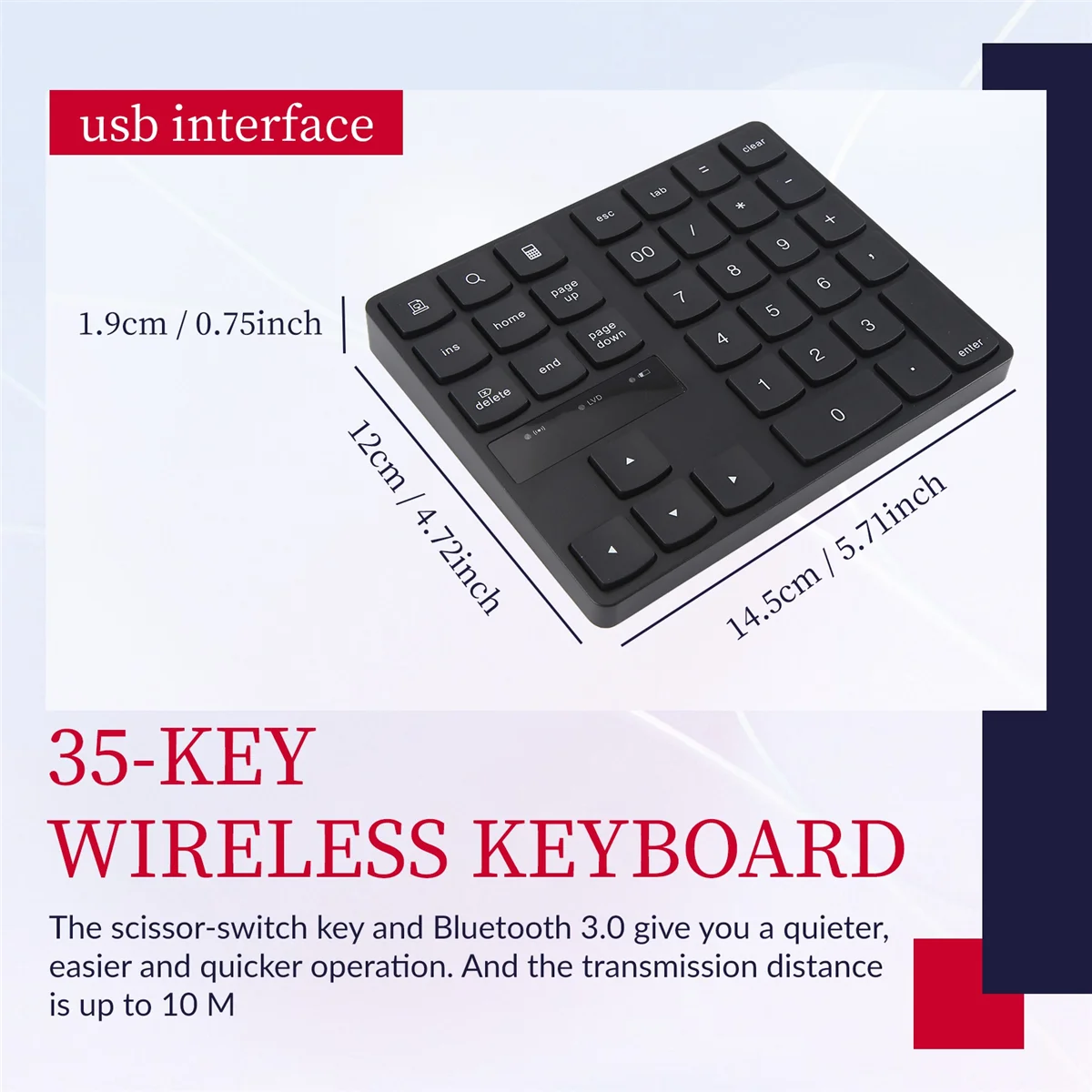 FZFZ 2.4G แป้นพิมพ์ตัวเลขไร้สาย, แป้นพิมพ์ตัวเลขแบบชาร์จไฟได้พร้อม 35 ปุ่มสําหรับพีซี/แล็ปท็อป//