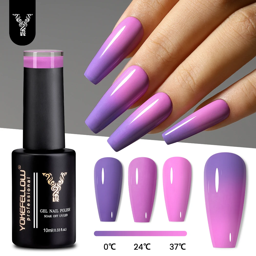 

YOKEFELLOW Thermal Gel Nail Polish 10ml Purple Pink Temperature Color Changing Gel Semi-Permanant Varnish Soak Off UV Manicure