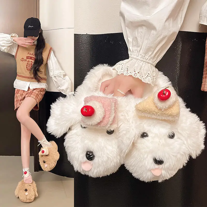 Winter Fluffy Women's Slippers Home Cartoon Luxury Designer Woman Shoes Flats Indoor Cute Fuzzy Fur Slides Casual Soft Sole Warm