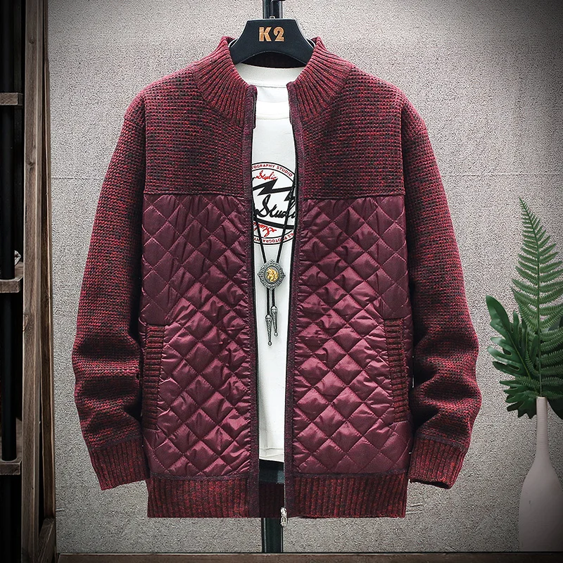 Autumn and Winter New Men's Casual Stand Collar Sweater Coat with Velvet Cardigan Zipper Jacket