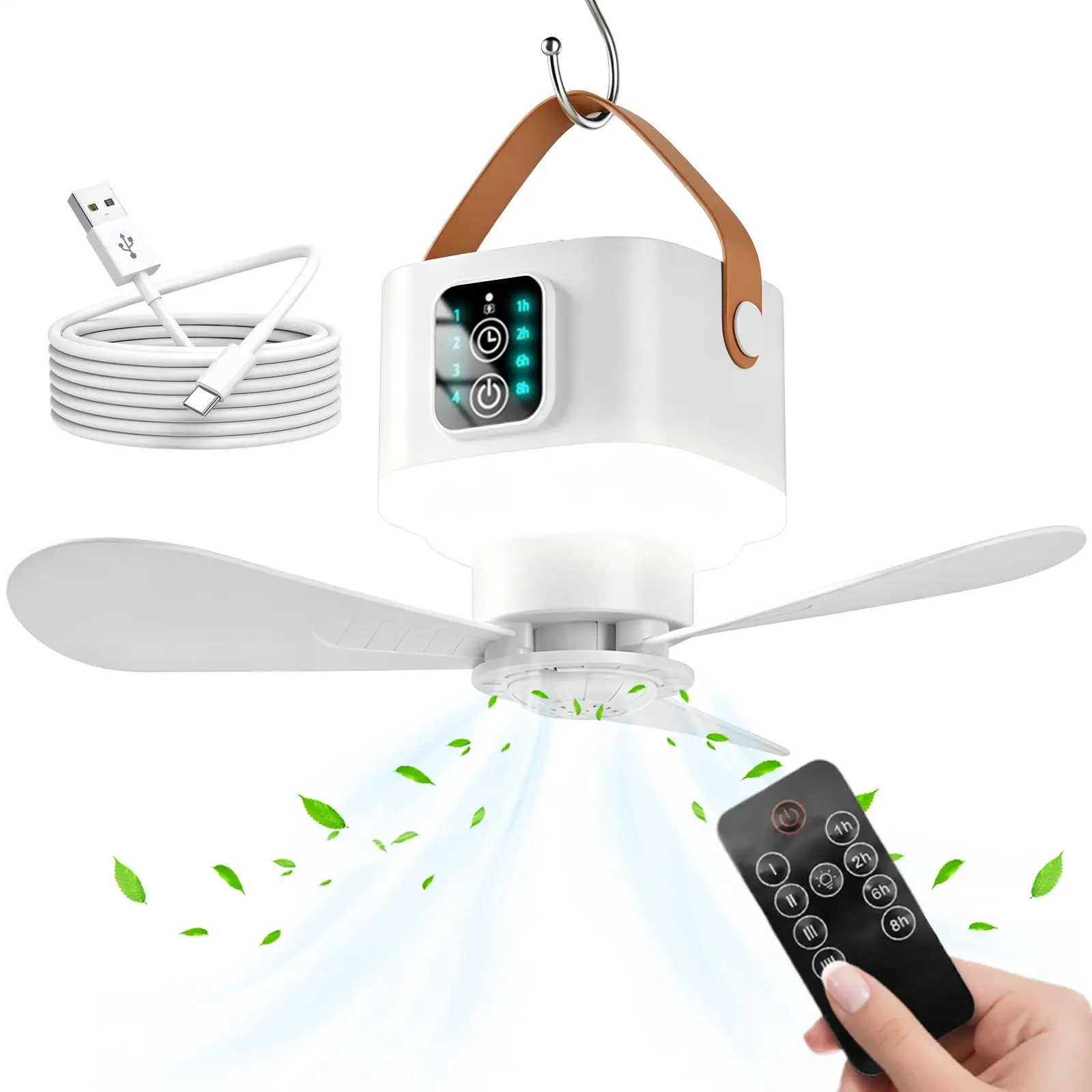 Outdoor Small Ceiling Fan 3600 MAh USB Rechargeable LED Light Canopy Fan With Remote Control Fan For Home Bedroom Dorm