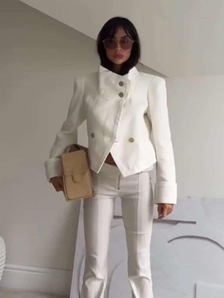 

Женская укороченная куртка HH 2026: Новая модная модель с воротником-стойкой, двубортная, с золотыми пуговицами, винтажный стиль, 2 цвета