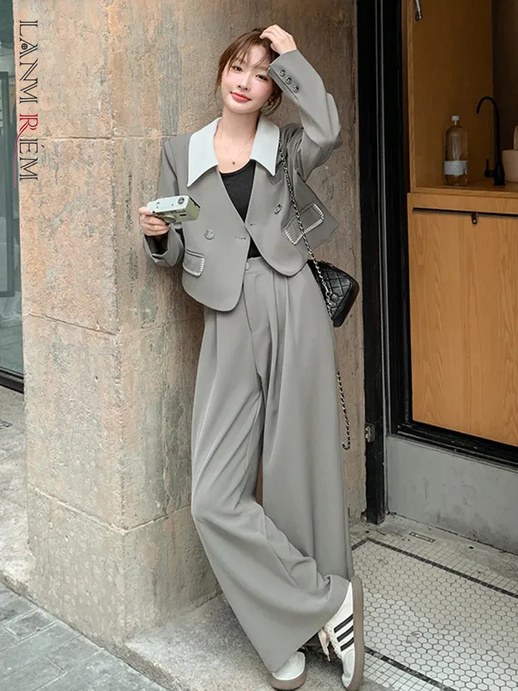 

LANMREM Office Lady Two-piece Set Women's Lapel Long Sleeves Block Color Coat With Casual Suit Pants Autumn 2024 New 2Z2668