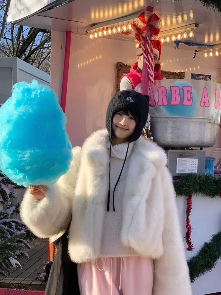 따뜻한 여성용 모사 썸바른넷 인조 모피 코트 루즈핏 레이어링 탑 라운드 넥 롱 소매 버튼 클로저