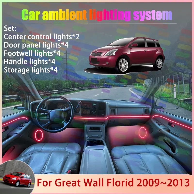 

Для Great Wall Florid Xuanli 2009 ~ 2013 2010 2/18 в 1, автомобильная атмосферная лампа, RGB абажур, ансамбль, стример, атмосферный набор, авто