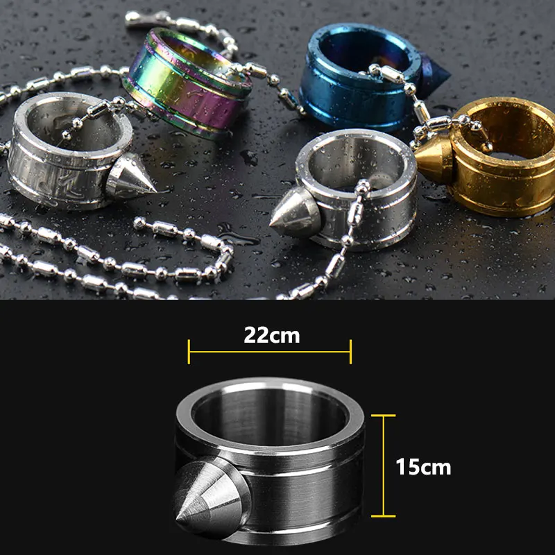 1PC Outdoor EDC Stainless Steel Self-Defense Necklace Ring Broke Window Anti-wolf Protective Tools Punk Rings Brass Tools