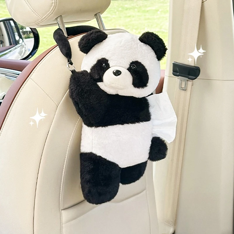 1pc de pelúcia panda carro tecido titular caixas banco traseiro do carro pendurado saco tecido caixa suporte de pelúcia capa auto brinquedos decoração interior