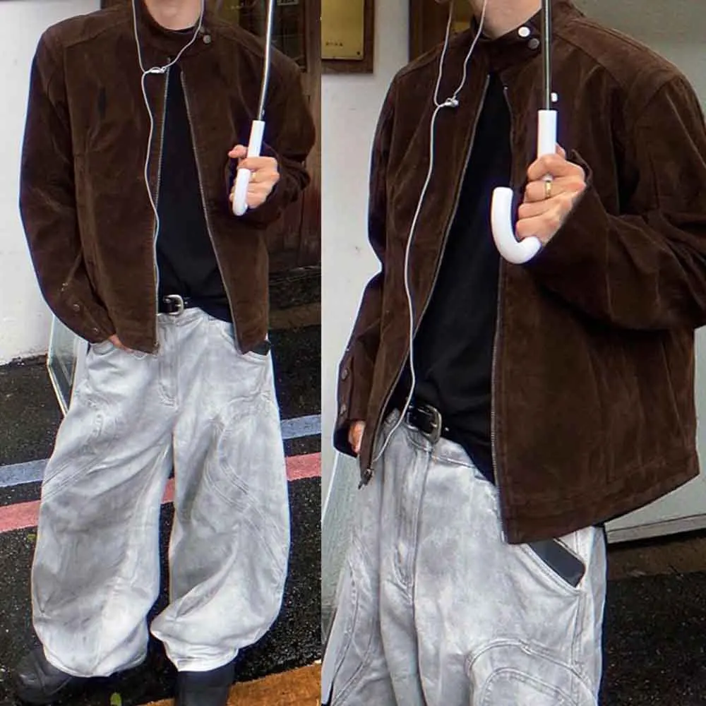 

Новая зимняя мужская однотонная замшевая куртка с длинными рукавами в американском стиле ретро, модный свободный повседневный нишевый мужской топ High Street