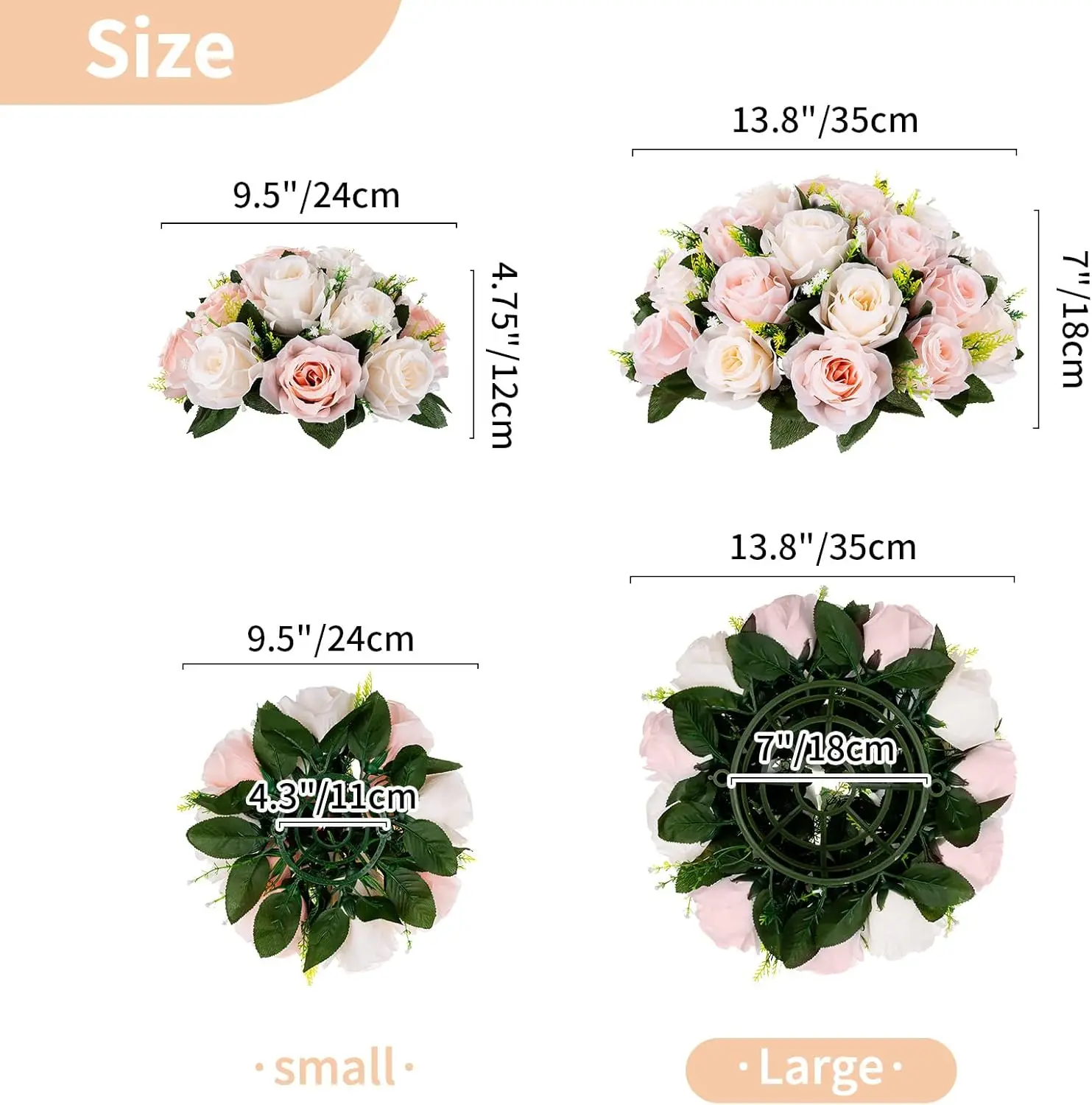 Artificial Flower Centrepieces for Tables - 10 Pcs Pink & Creamy White Fake Flowers Roses Balls 13.8in Diameter - Silk