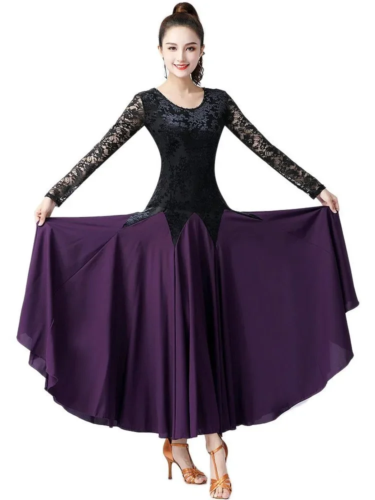 2024 High Quality Ballroom Dance Dress Women Performance Wear Dresses Modern Standard Tango Waltz Dress Short Sleeves L594