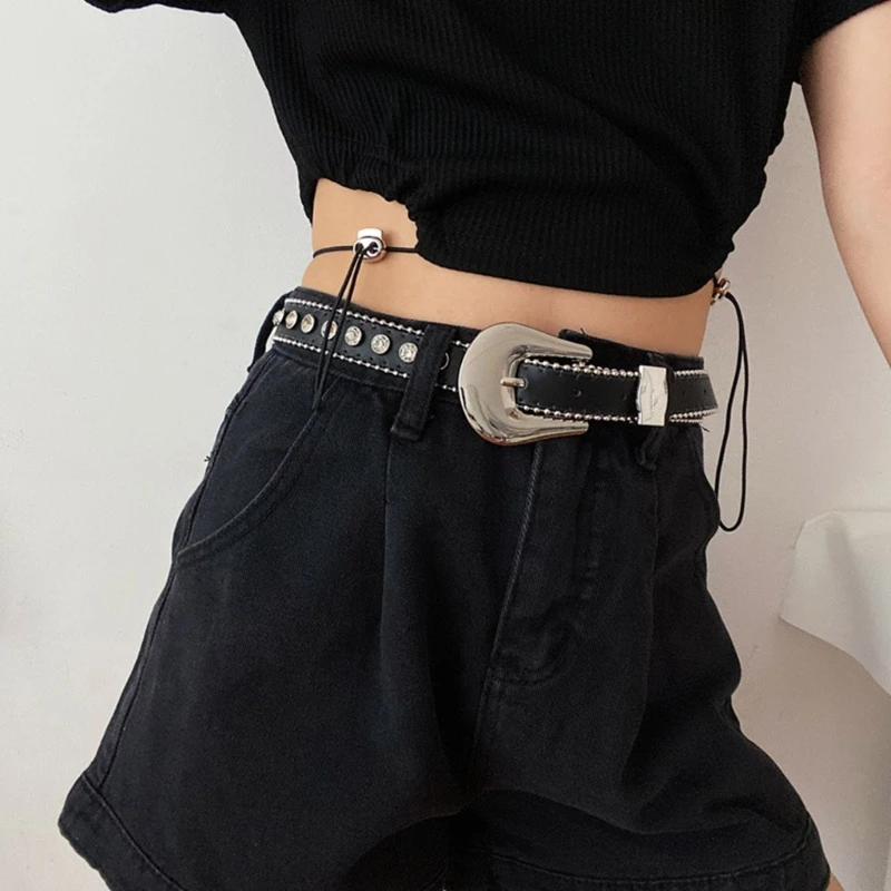 Vintage Waist Belts for Women Adjustable Belt for Cowboy Cowgirl Costume Female Jeans Skirt Waistband with for Rhineston