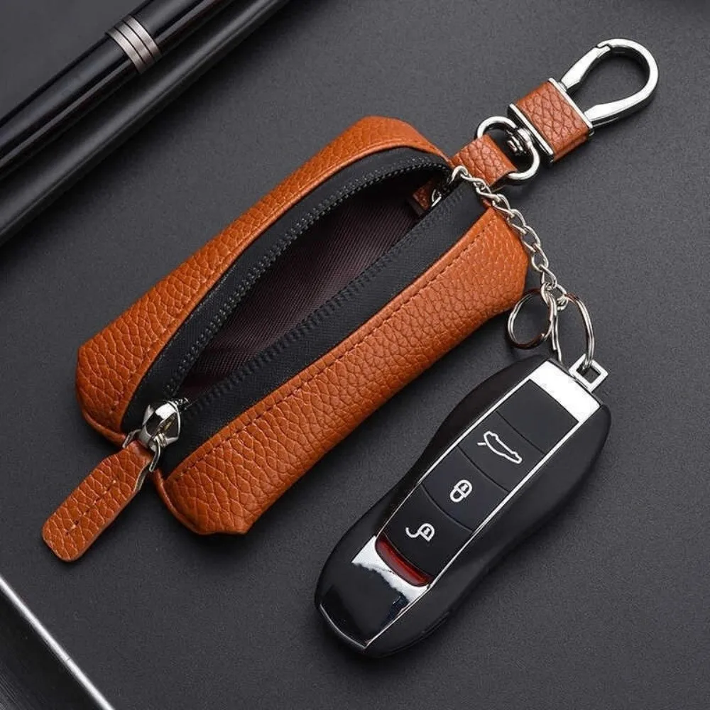 

Luxury Car Key Bag Zipper Closure Large Capacity Leather Key Case Protection Cover Organizer Keychain Holder Travel Essential