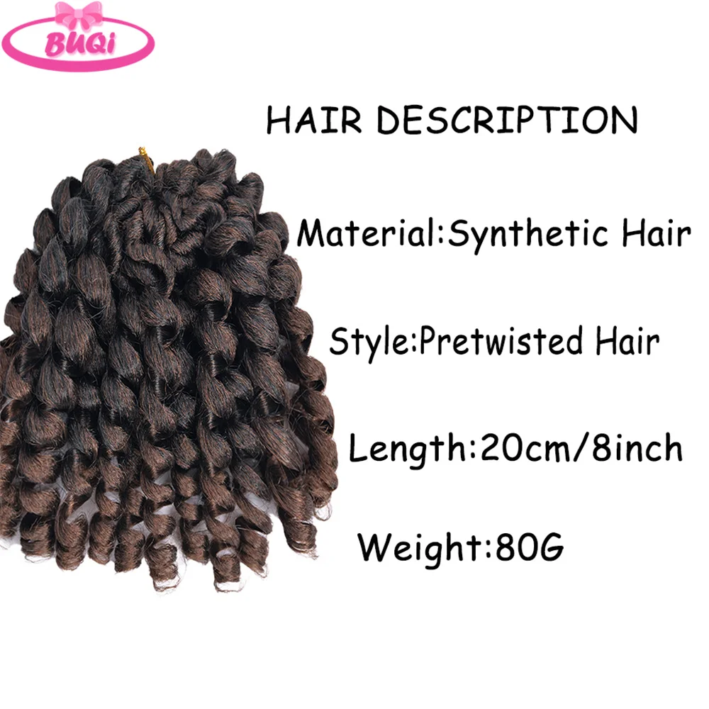 Buqi Jamaican Bounce Wand Curl Gehaakt Haar Korte Losse Golf Synthetisch Haar Bruin Ombre Krullend Gehaakte Vlechten Hair Extensions