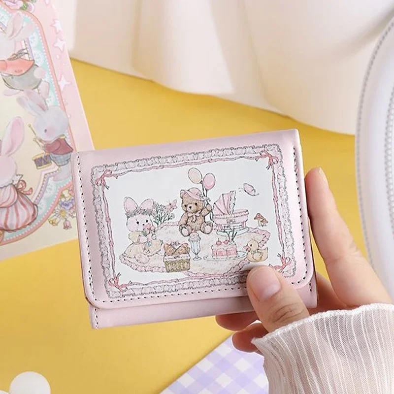 New Girl's Dream Spring Picnic Series Rabbit Bear Wallet Cute Original Design Anti demagnetization Multi card Slot