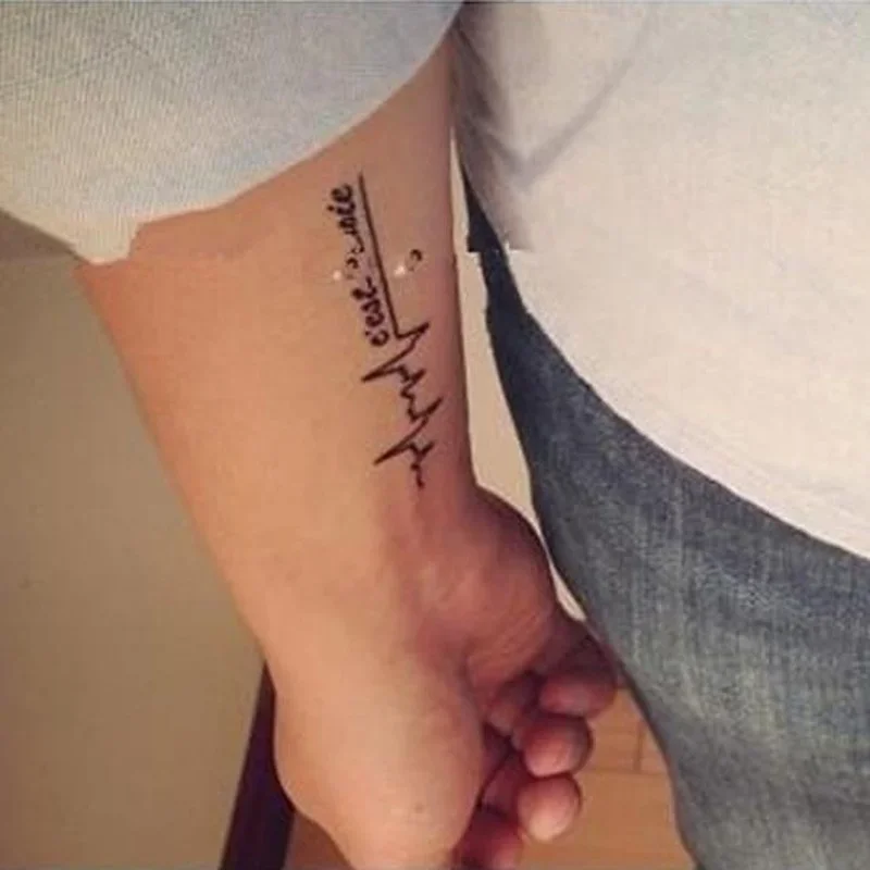 6pcs Temporatry Tattoo Stickers Electrocardiogram ECG Punk  Art Men Women Waterproof Temporary English Letters Design
