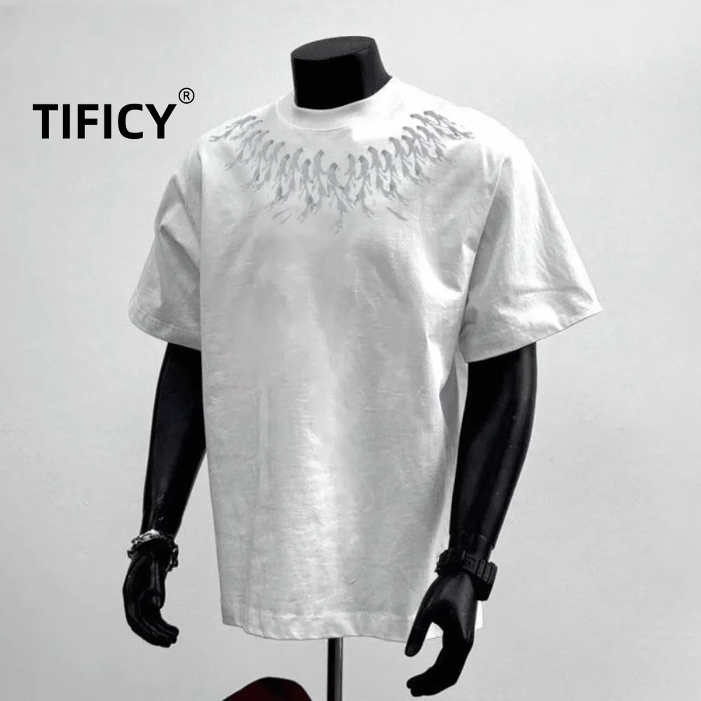 

Heavy Duty Pure Cotton American Minimalist T-shirt Printed Men's Summer Round Neck Versatile Short Sleeved T Shirt Tops