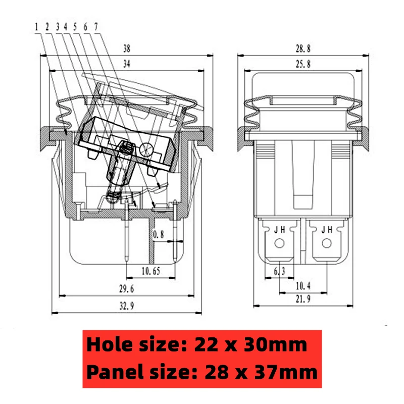 1 PCS,Heavy,Waterproof Rocker Switch,ON-OFF/ON-OFF-ON,4 Pin/6 Pin,16A 250VAC/20A 125V,2/3 Position,With Switch For Light Supply