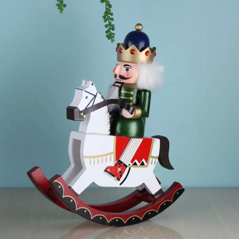 Christmas Wooden Doll Decoration Handmade Christmas Nutcracker Doll Riding Horse Ornaments Creative Christmas Gift Desktop Decor