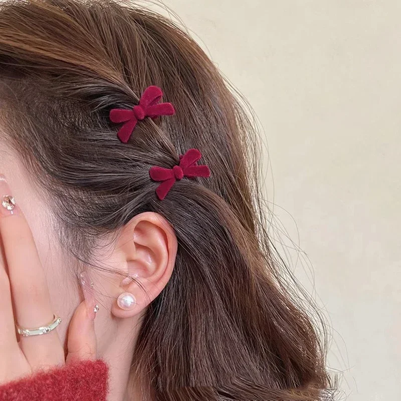 女の子のためのミニベルベットヘアクリップ,キャンディーカラー,小さな弓のピン,ヘアアクセサリー