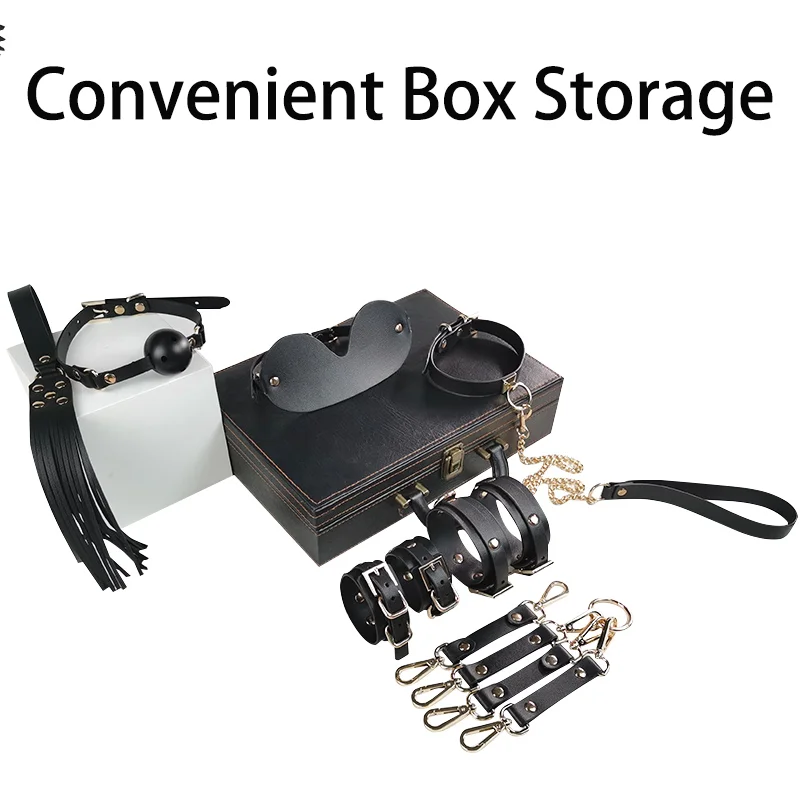 BDSM Erotic Restraint Toy Box Set 9-Piece Bondage Kit Couples Blindfold Spanking Slave Roleplay Sex Game Portable Props - Detail 1