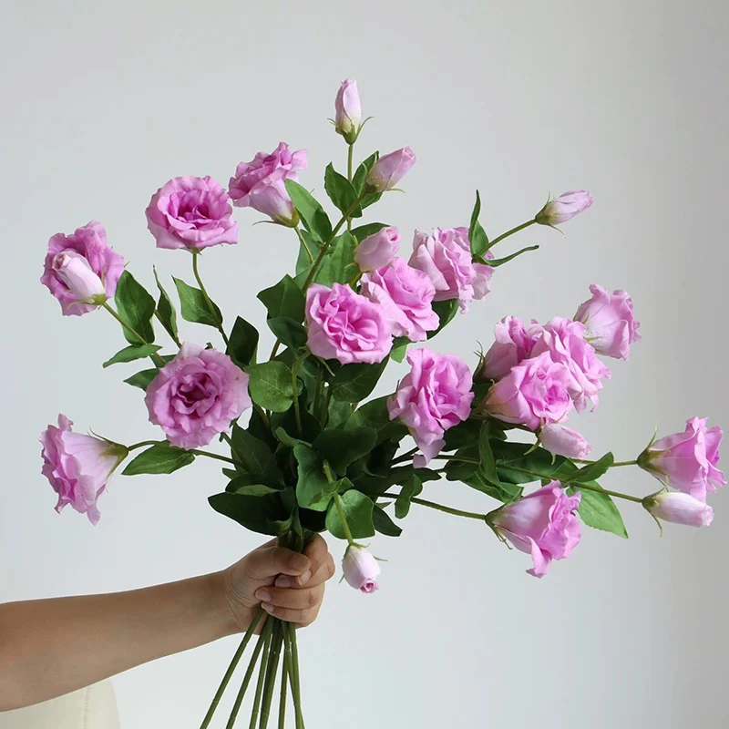 

8 шт. фиолетовый букет из искусственной эзумы, мягкие на ощупь шелковые цветы лиisianthus, домашний декор, свадебный центральный букет с цветочной композицией