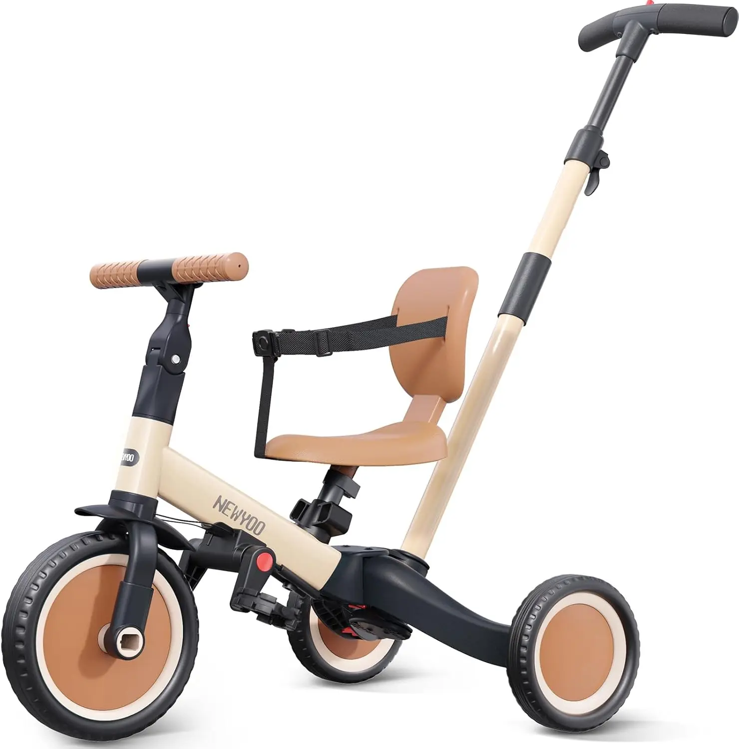 

Toddler Tricycle with Push Handle for 1-3 Year Old, 5-in-1 Kids Trike, Balance Bike with Backrest and Safety Belt