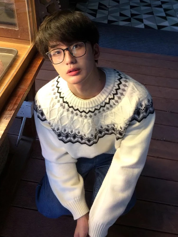 

Cleanfit Men's Knitted Sweater Autumn Design High Lazy Sle Inner Wear Base irt Flower Pattern Loose Fit Long Sve round...