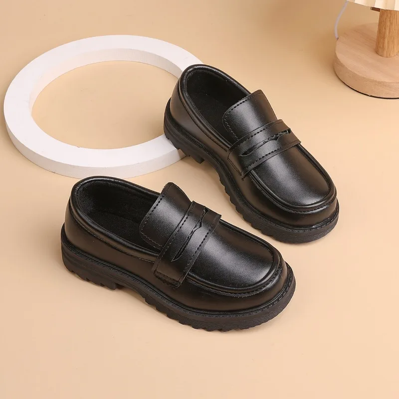 

Детская черная школьная обувь, классическая новая детская модная кожаная обувь, повседневные лоферы на платформе, нескользящая обувь Мэри Джейн для мальчиков и девочек