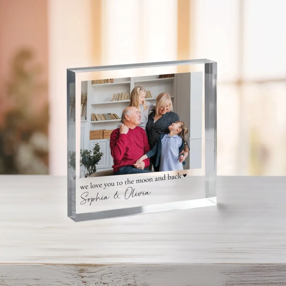 1 Stück Personalisierter Foto-Acrylblock - Individuelles Familienerbstück, Perfektes Großeltern-Geschenk für Feiertage & Besondere Anlässe