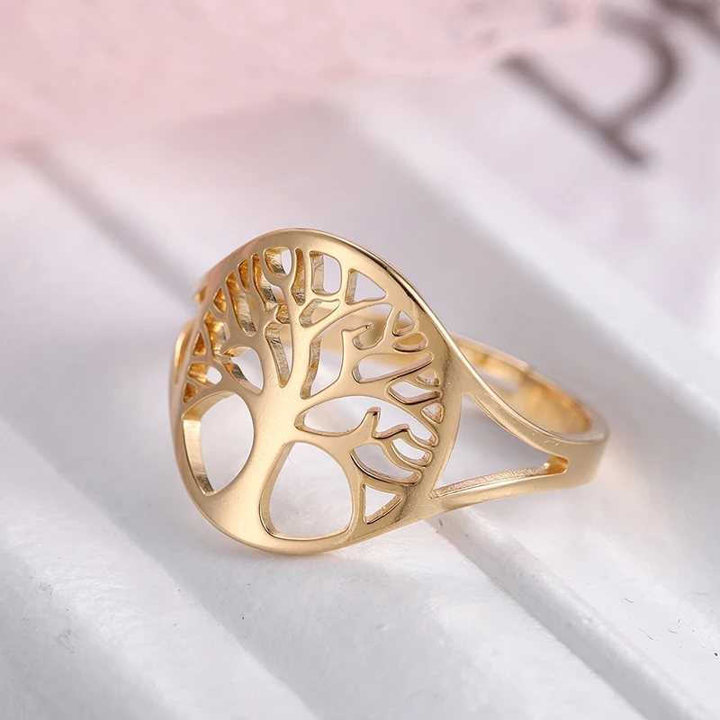 Tree of Life Adjustable Ring Stainless Steel Finger Rings for Women Men Vintage Amulet Jewelry Anniversary Birthday Gifts