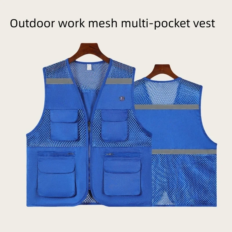 

2026 Printing logo Breathable Men's Summer Mesh Vest Photography Work Multi-Pockets Outdoors Journalist's Vest Sleeveless Vest