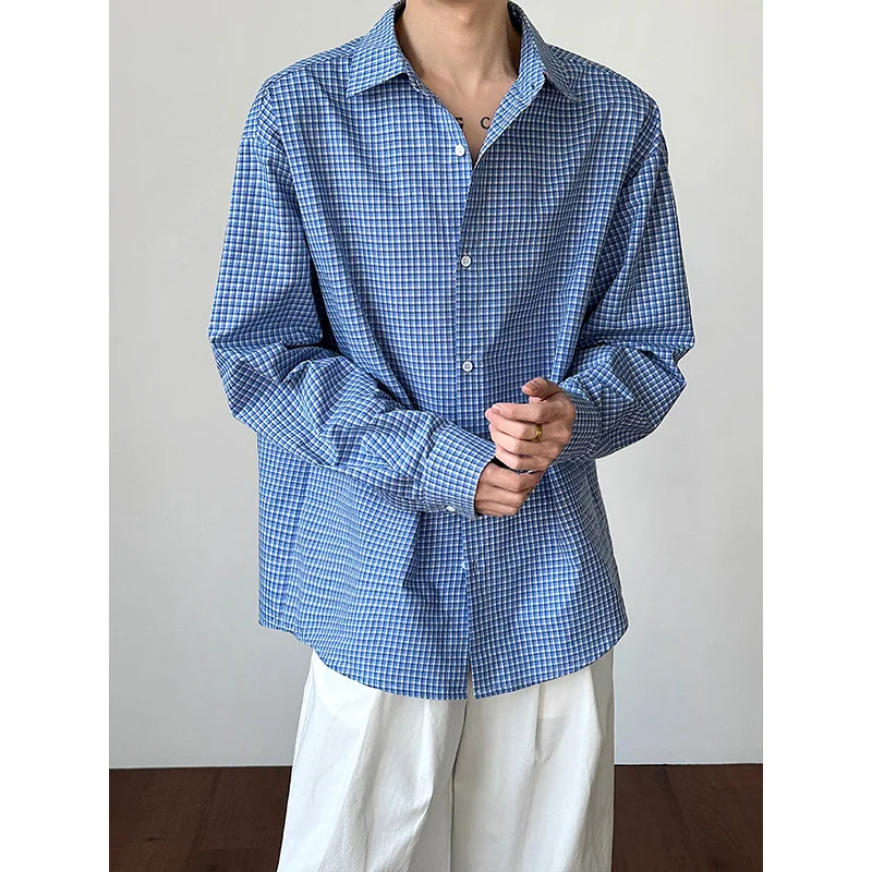 

Blue Long Sleeved Shirt Men Oversized Fashion Society Mens Dress Shirt Korean Loose Casual Shirt Mens Plaid Shirts M-3XL