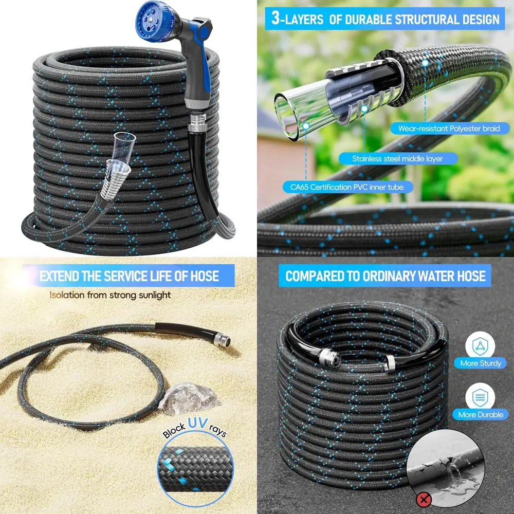 

SPECILITE Garden Hose 75ft, 3-Layer Flexible Water Hose with 8 Pattern Spray Nozzle, Non-Expanding & Lightweight Stainless Steel