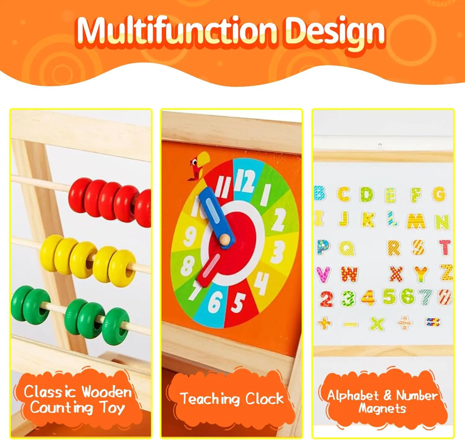 حامل خشبي 3 في 1 للأطفال، سبورة بيضاء مغناطيسية على الوجهين وسبورة طباشير، قابلة للدوران مع حامل لفائف الورق وصينية تخزين #5