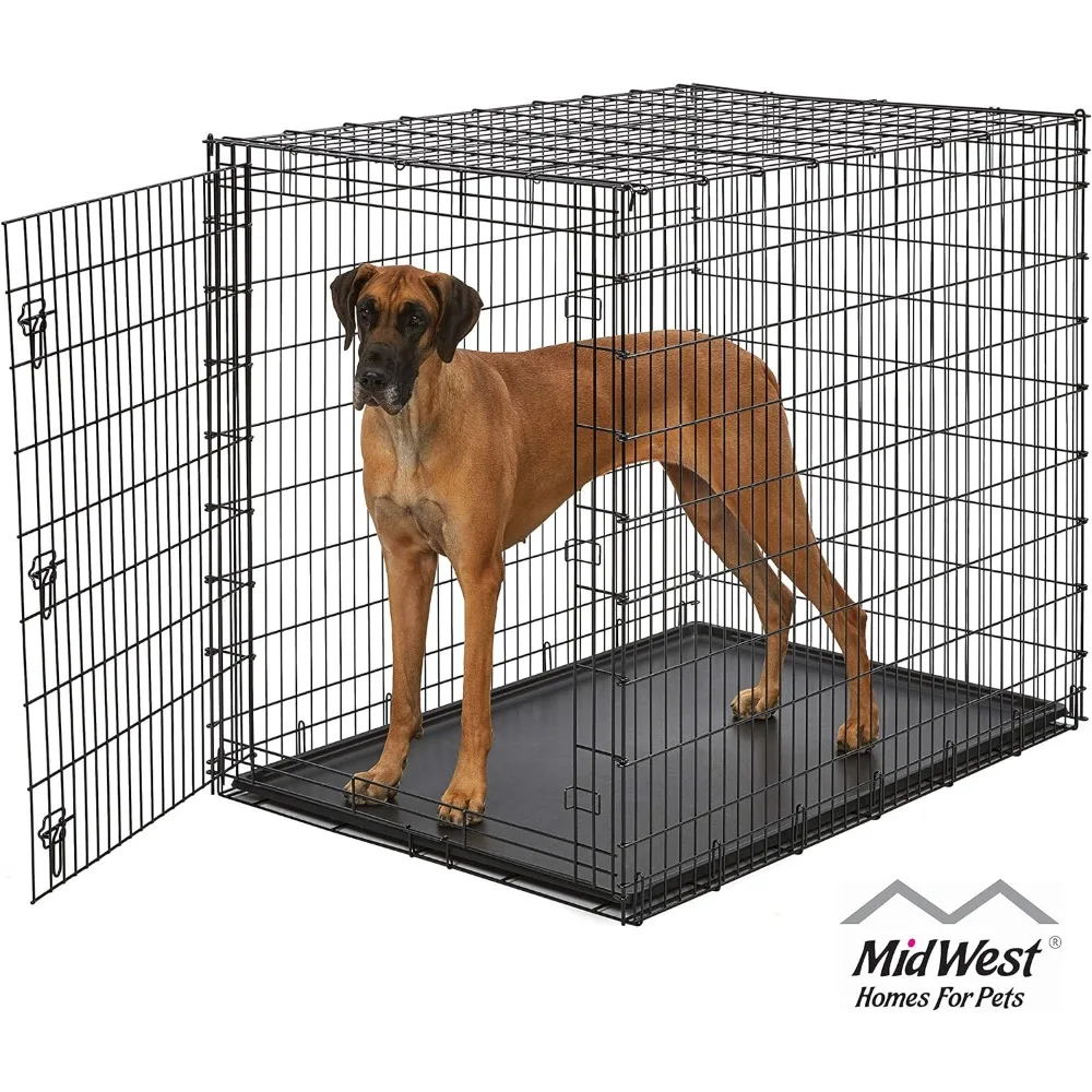 Single Door 54-Inch Dog Crate for XXL Dogs Breeds; Great Dane, Mastiff, St. Bernard, Drop Pin Assembly Requires Two People;Black