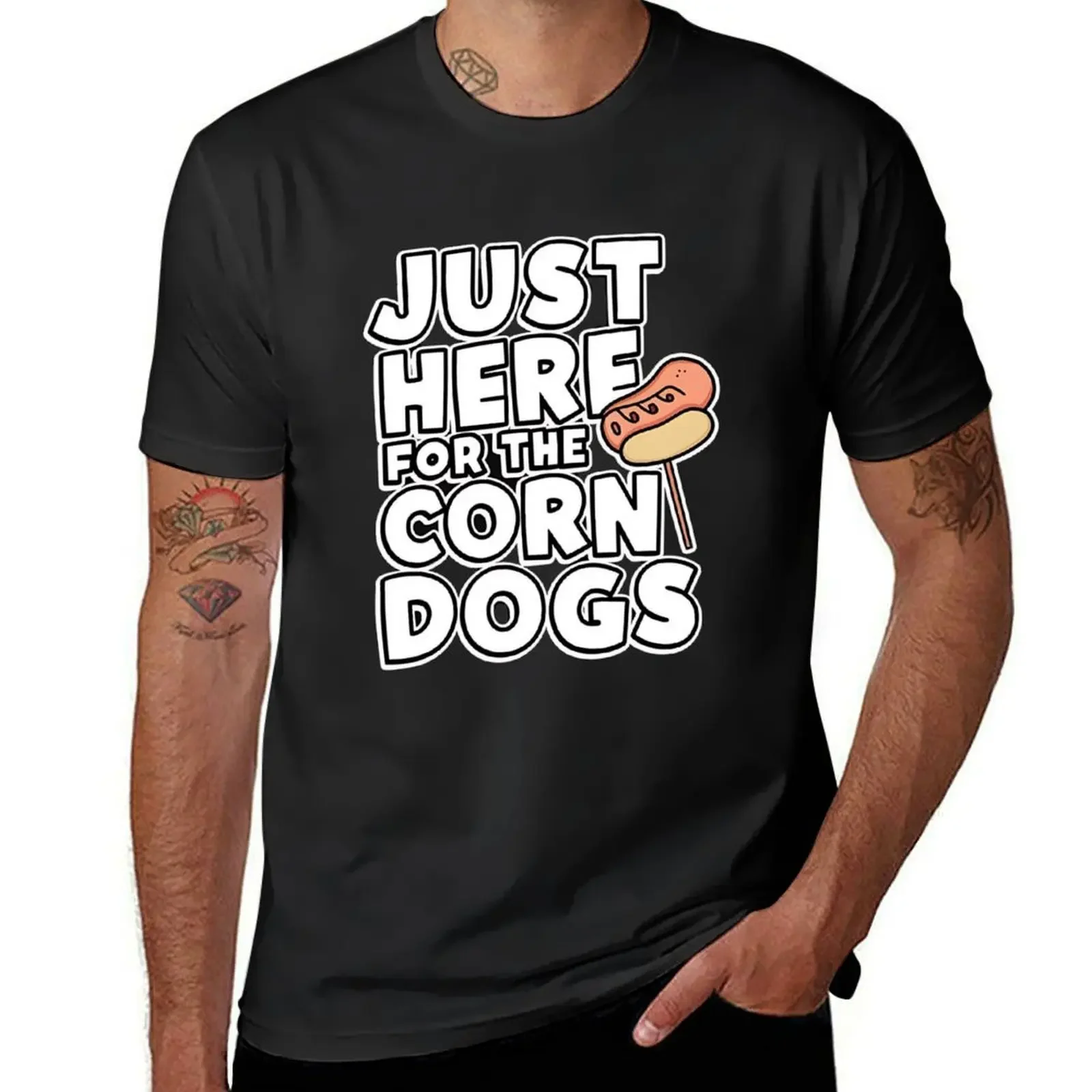 Just Here For The Corn Dogs Funny Corndog T-Shirt graphics anime clothes blanks for men heavyweight Round Collar Outfits funny