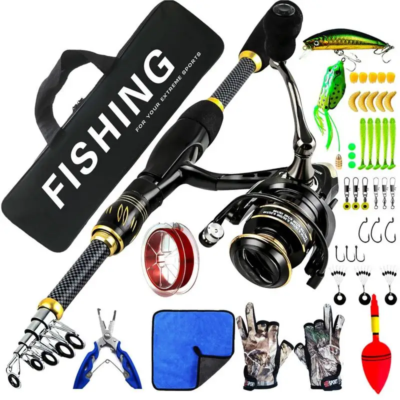 

Rod And Reel Combo Fishing Rod Combos Rods Spinning Reels Lures Set Carrier Bag Carbon Fiber Telescopic Fishing Rods Combos