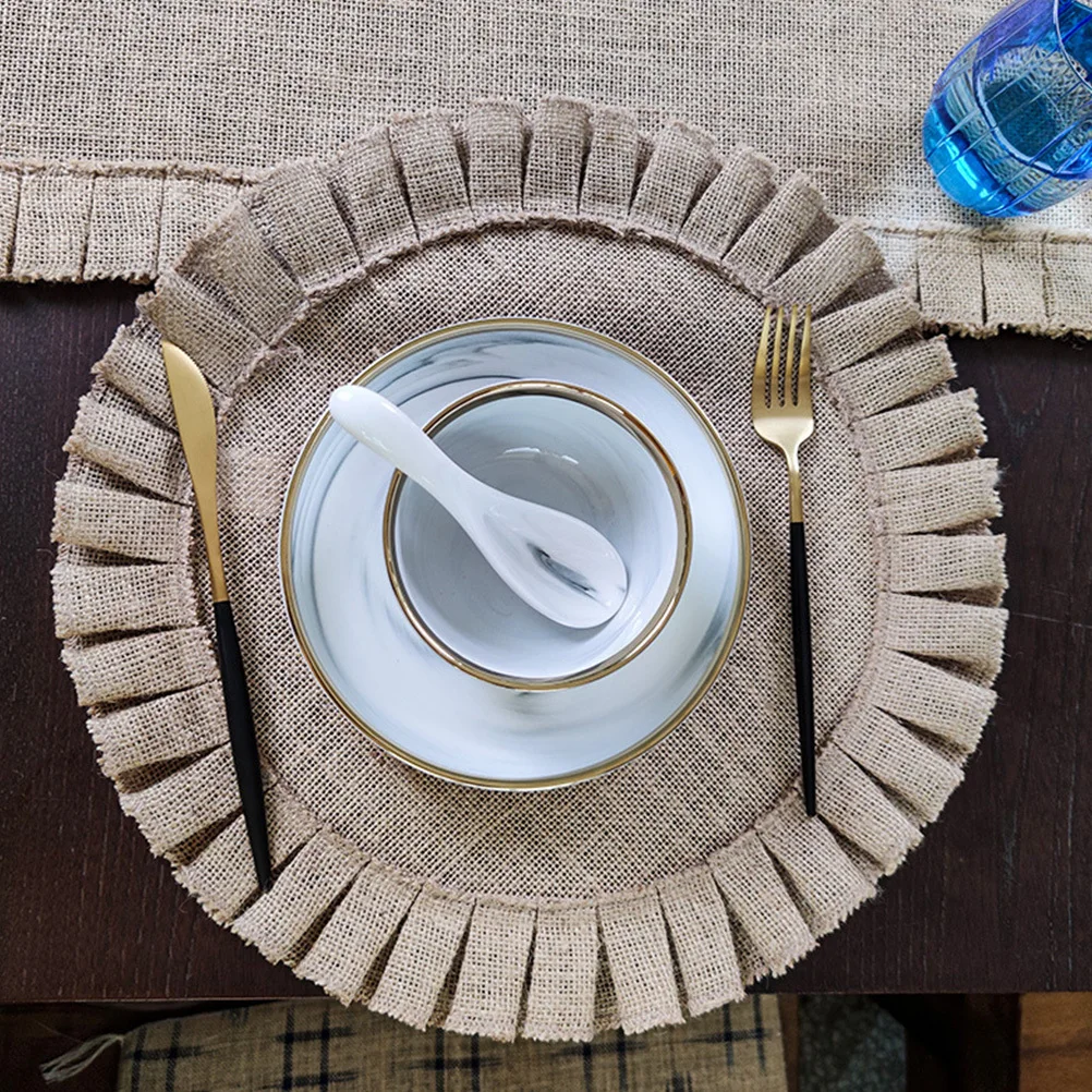 

2Pcs Round Jute Placemats Insulated Table Mats Rustic Design Pastoral Style Non-Slip Dining Table Decoration Round Placemats